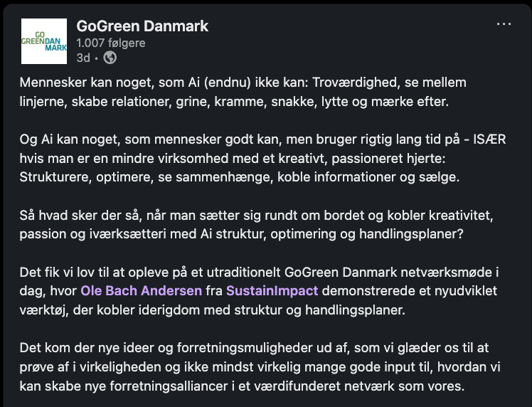 GoGreenDanmark LinkedIn Opslag